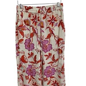 Laundry By Shelli Segal Linen Blend Floral Wide Leg Pants Womens S Colorful